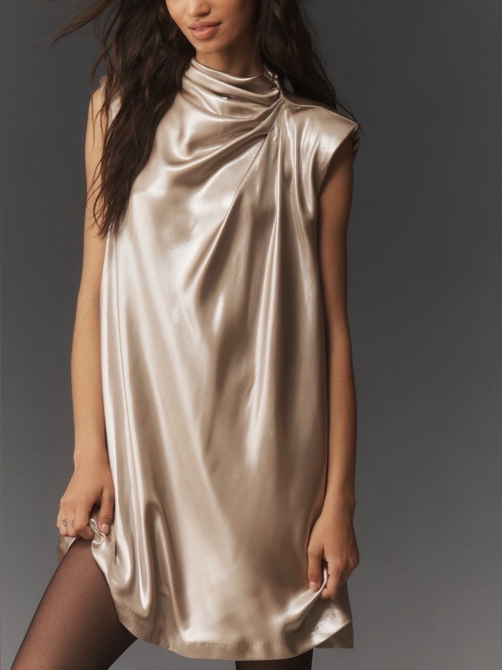 By Anthropologie Sleeveless Liquid Shine
Mini Dress in Gold Size XSP
